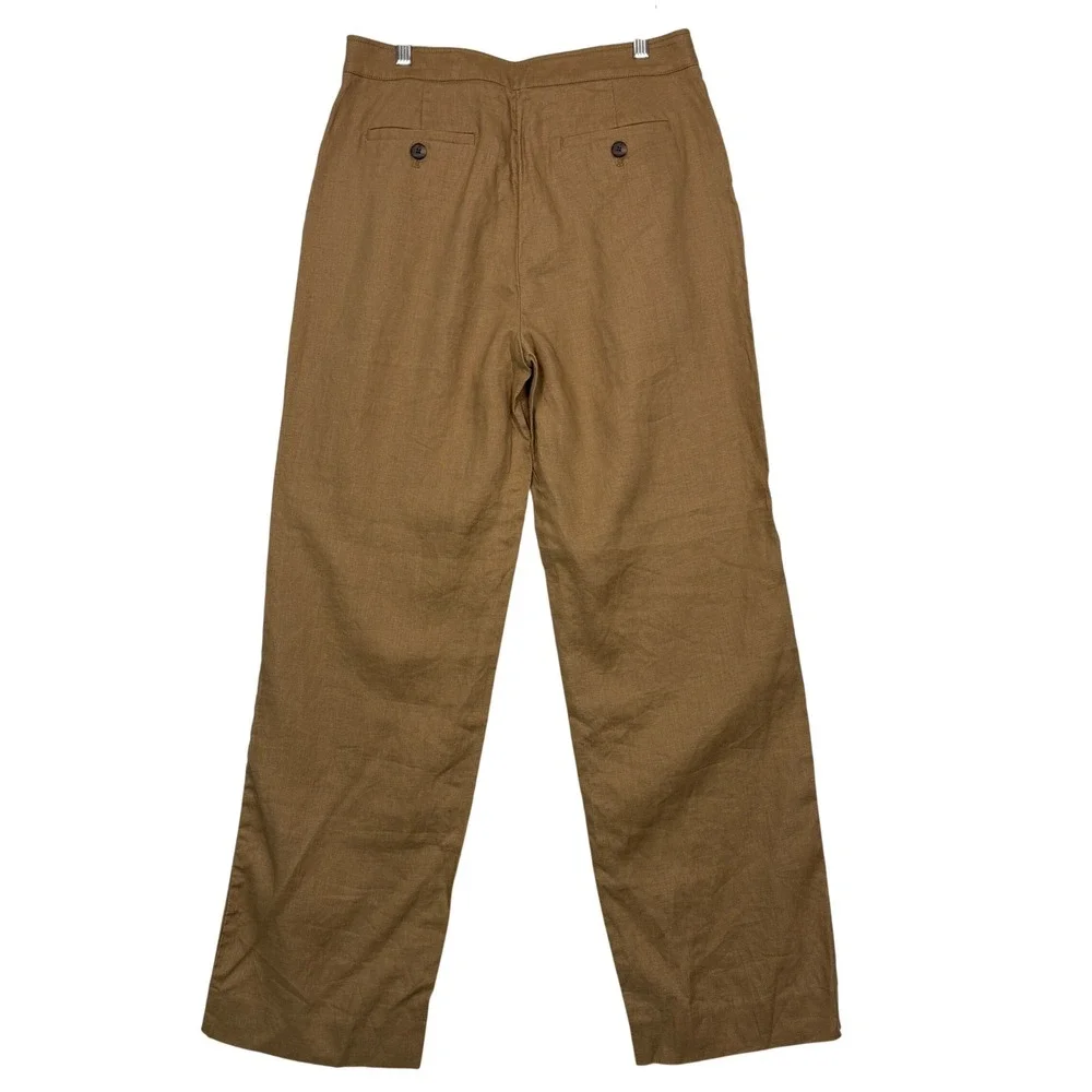 Banana Republic Womens Pleated Linen Pants 10L Tan High Rise Wide Leg 813840-00